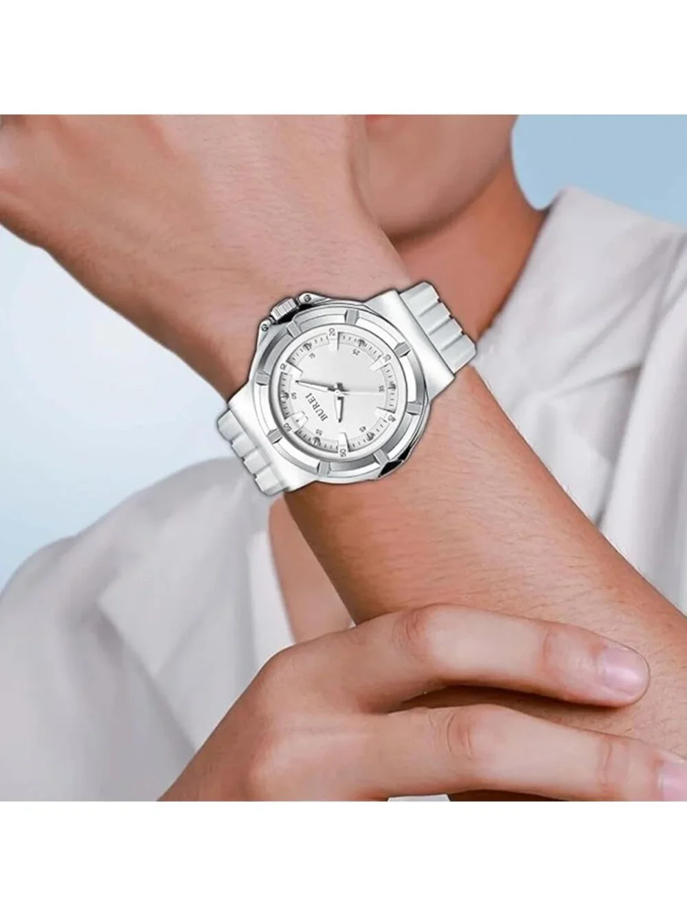 Men's White Analog Quartz Silicone Waterproof Geometric Design Classic Watch